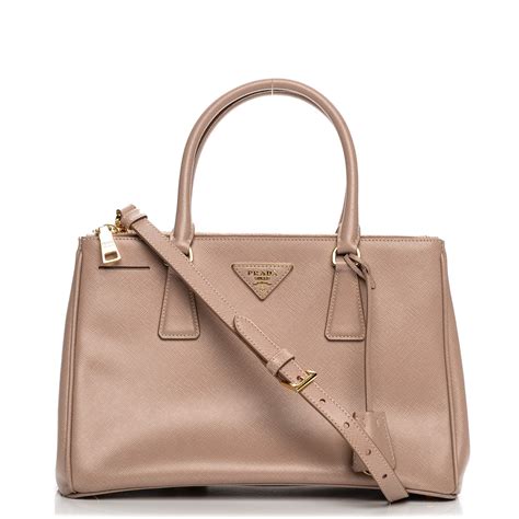 Prada Saffiano Small Galleria Double Zip Tote Cammeo